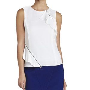 NWT BCBGMaxAzria White Leslee Zippered-Ruffled Top